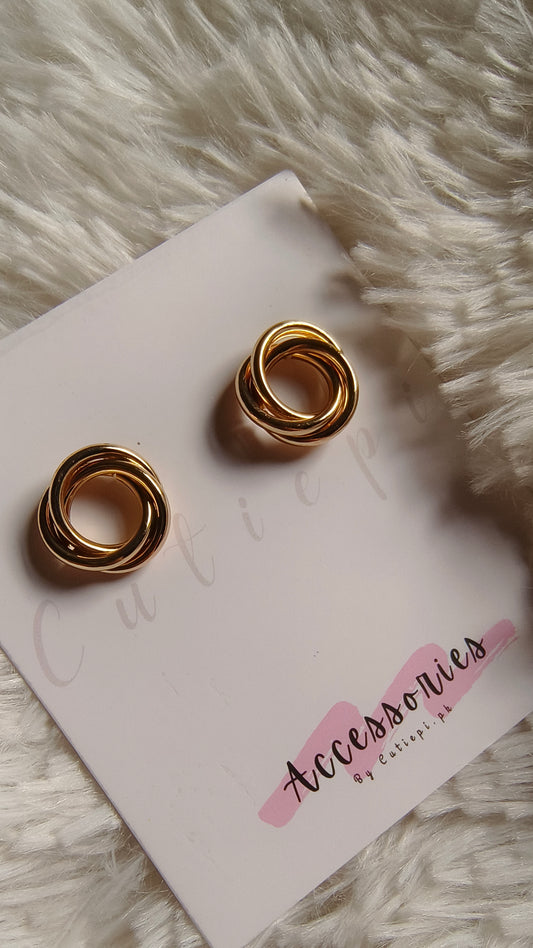 Geometric Round Stud Earrings – 18K Gold-Plated Elegance