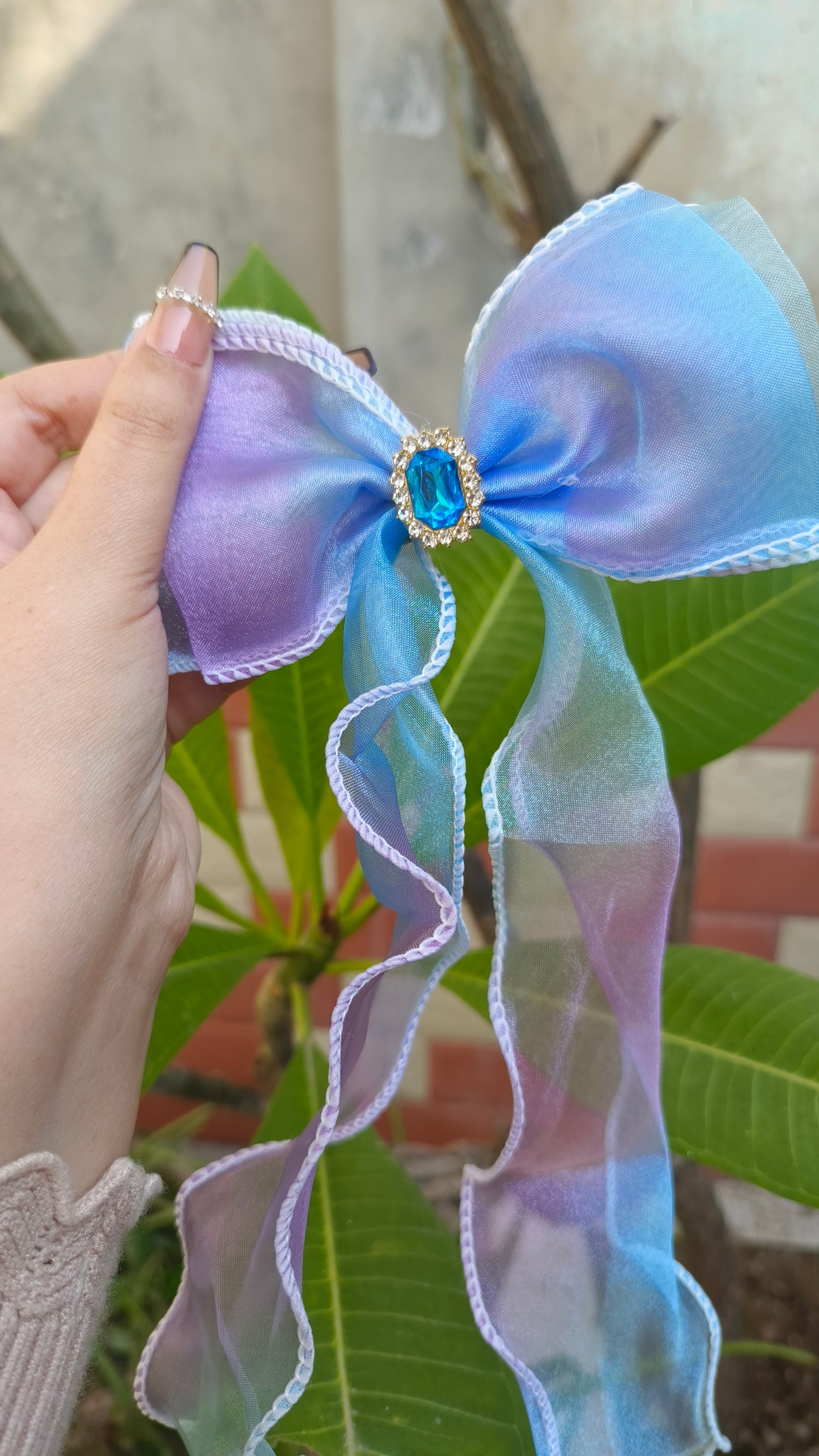 Princess Bow Hair Clip – Long Ribbon Organza Elegance for Girls"