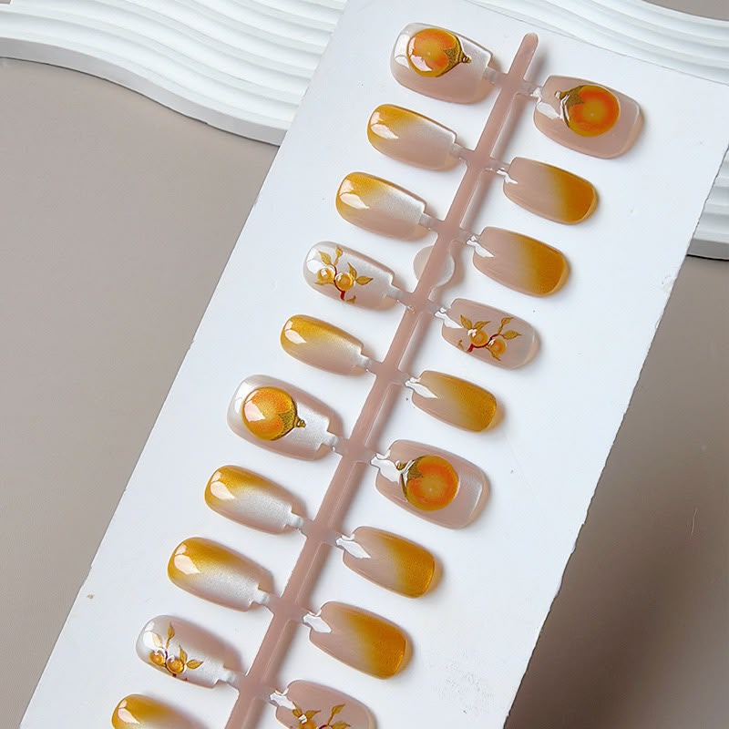 Orange Candy- 15pcs Cat eye Nails with application kit