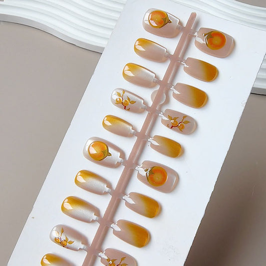 Orange Candy- 15pcs Cat eye Nails with application kit