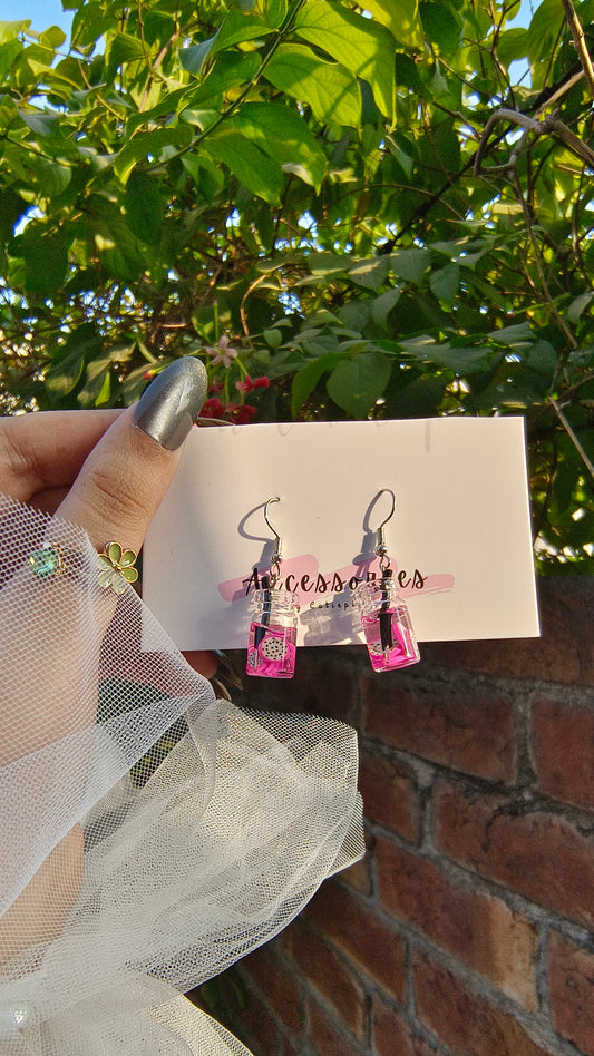 Fruit Tea Cup Resin Earrings - Fun Pitaya &amp; Peach Boba Milk Tea Dangle Earrings for Women