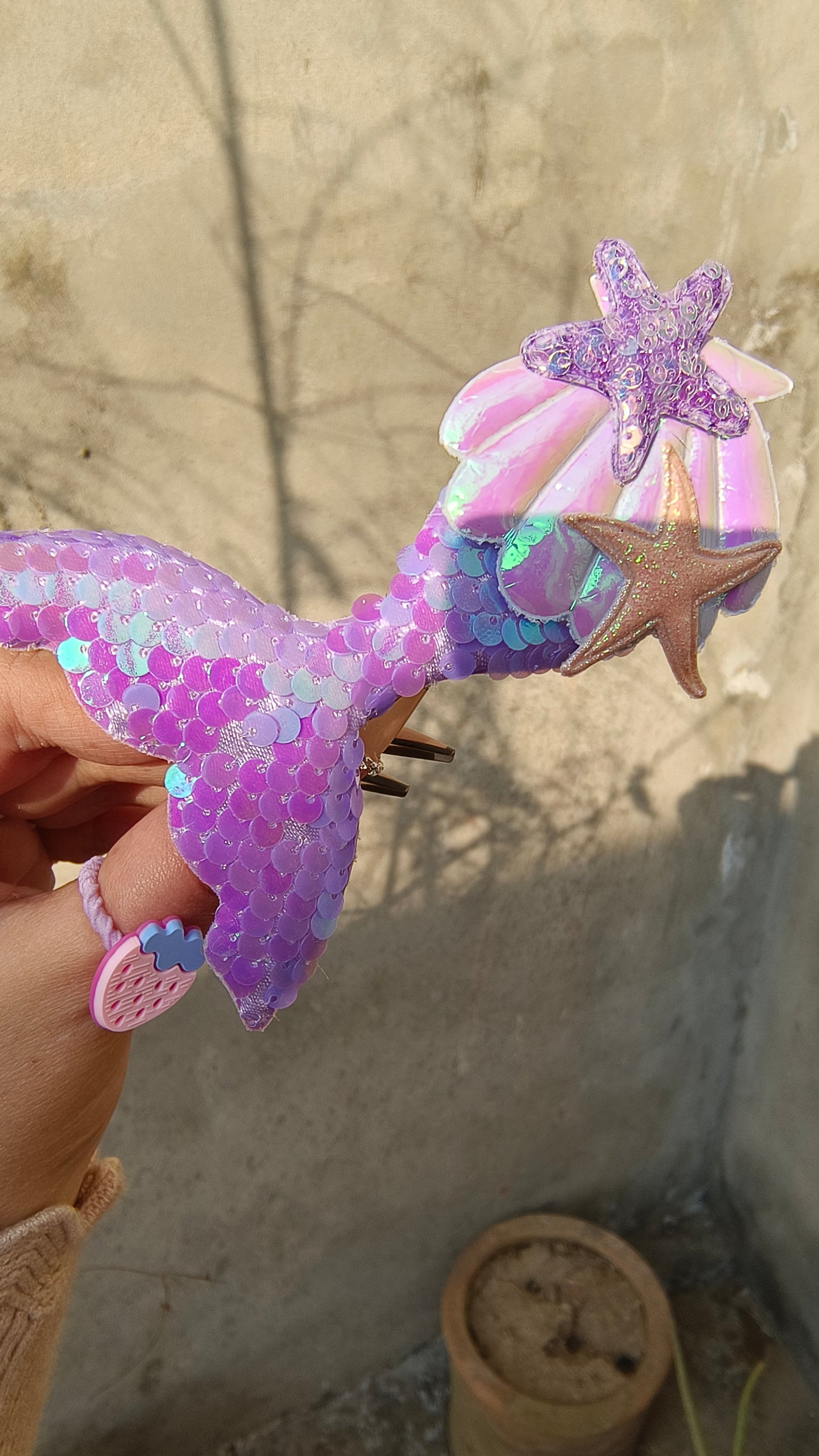 Glittery Mermaid Hairpin – Starfish & Shell Cartoon Princess Accessory"