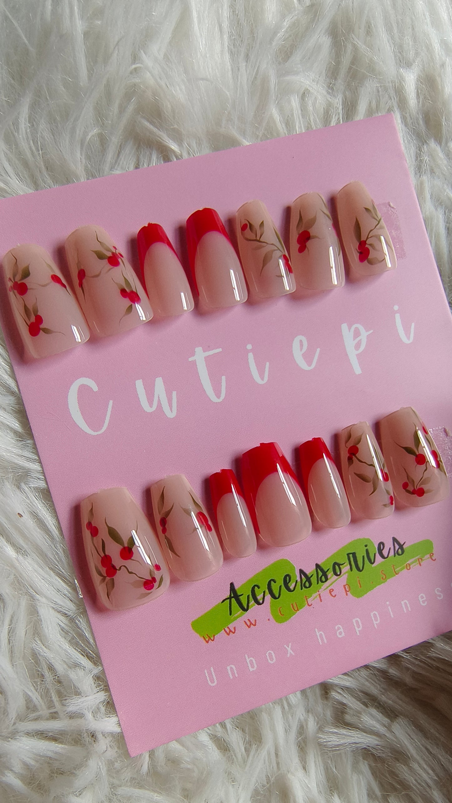 Red Bloom – 24pcs Floral Design Press-On Nails