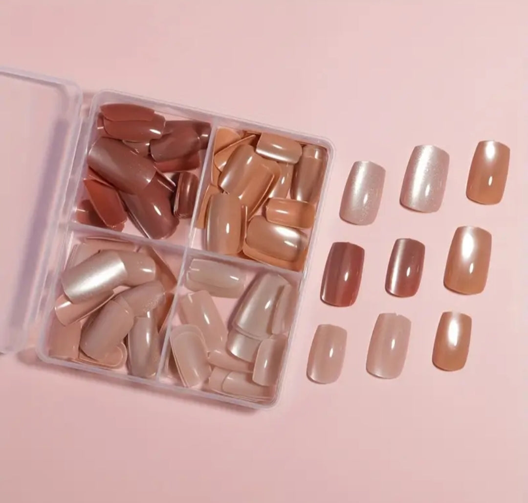 Coffee Glaze- Cat eye nails premium quality- 12pcs with Application Kit