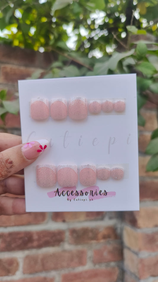 ✨ Shimmery French Tip Foot Nails – Elegant & Sparkling Pedicure Nails 💅
