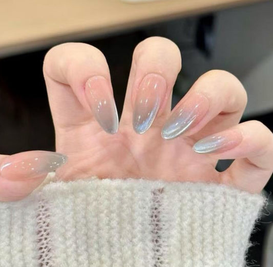 Pearl Shine- Shimmery Long cat eye nails with Application Kit