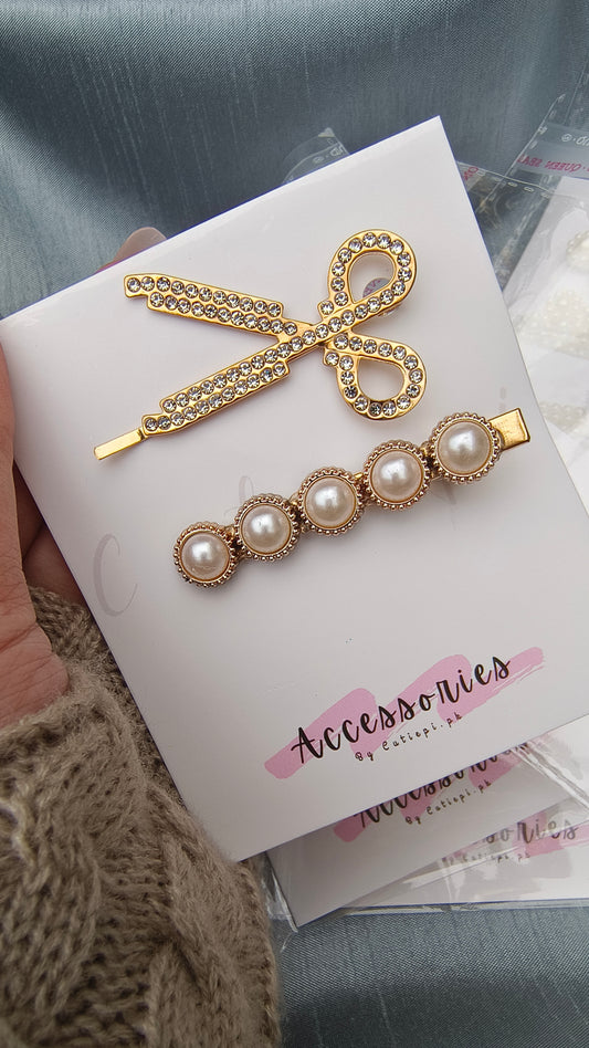 2pcs Metallic Vintage Style Imitation Pearl Hair Claw Clips Set