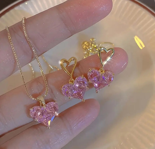 Y2K Style Heart Earrings and Necklace Set
