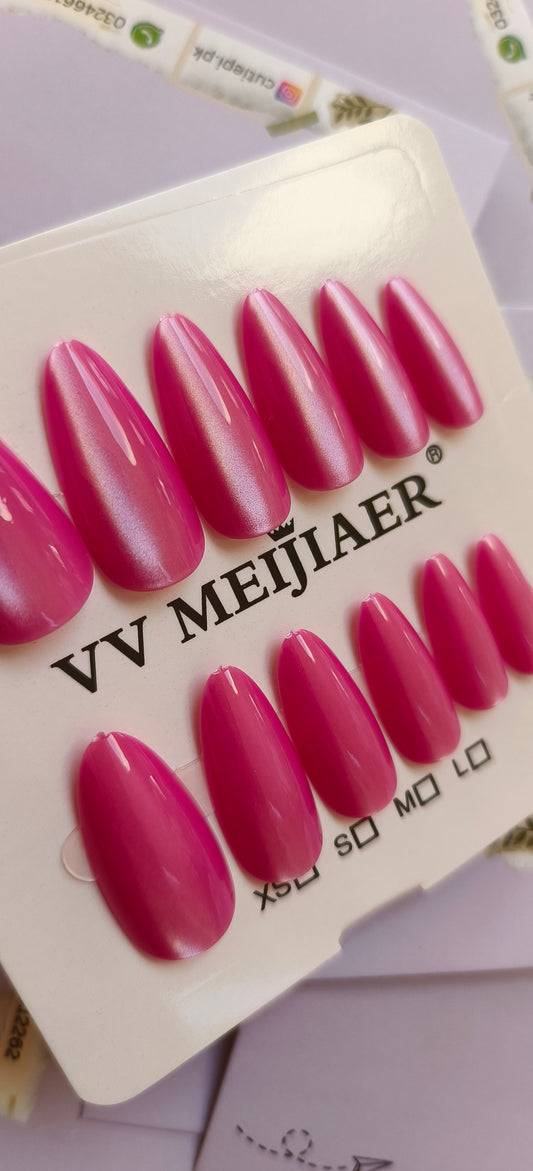 Deep Pink- 12 pcs Cat Eye nails with Application Kit