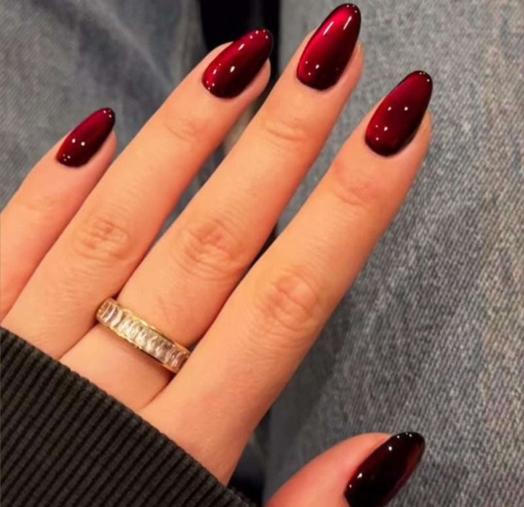 Deep Bridal Red -24pcs Premium Cat eye Nails with Application Kit