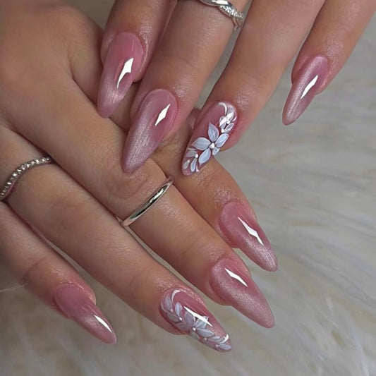 Pink Shine- 12 pcs Best Seller Cat eye Nails with kit- Elegance in Every Detail