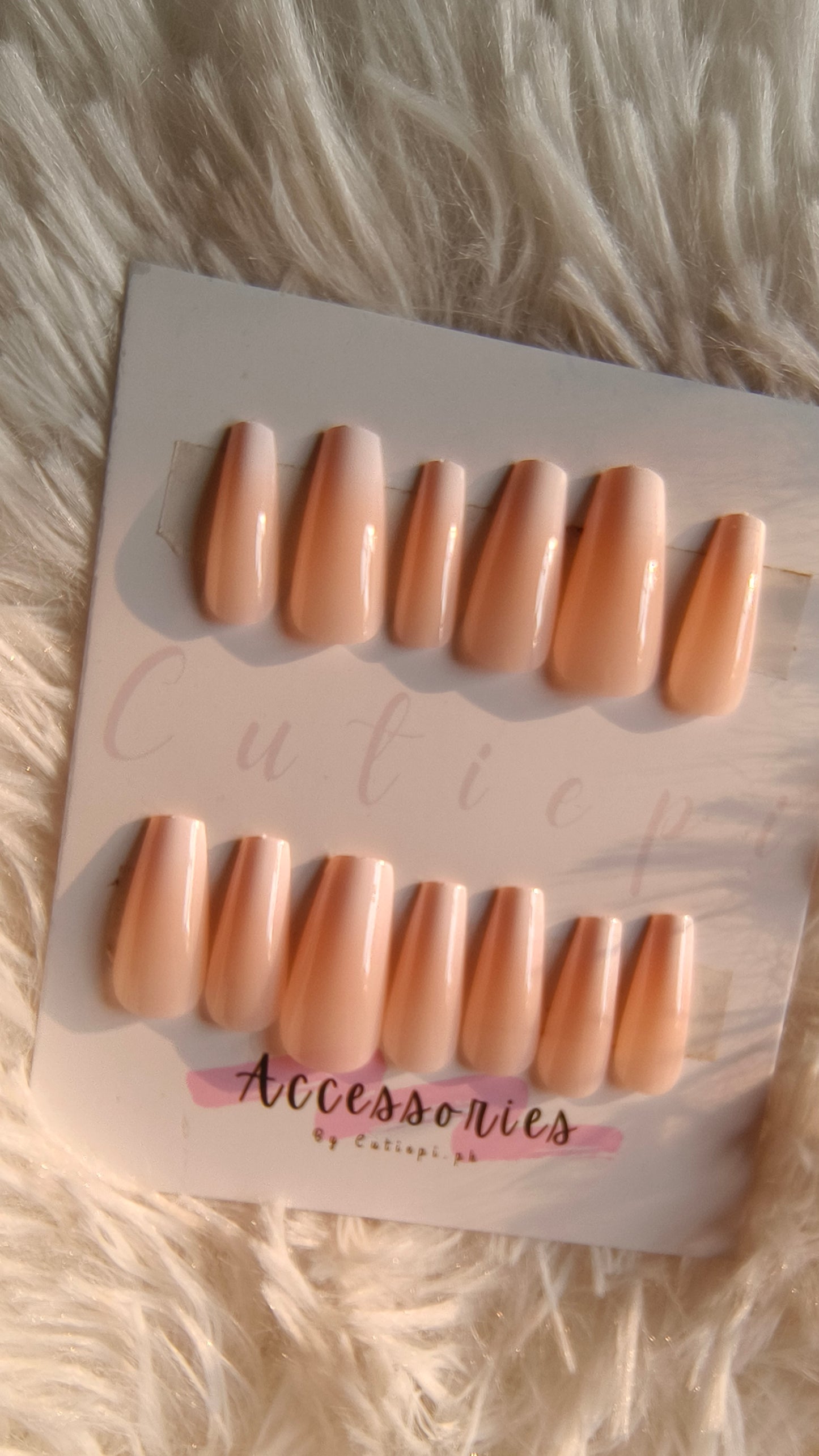 Sunset Glow - 24pcs Large Orangey Beige White Nails with Application Kit