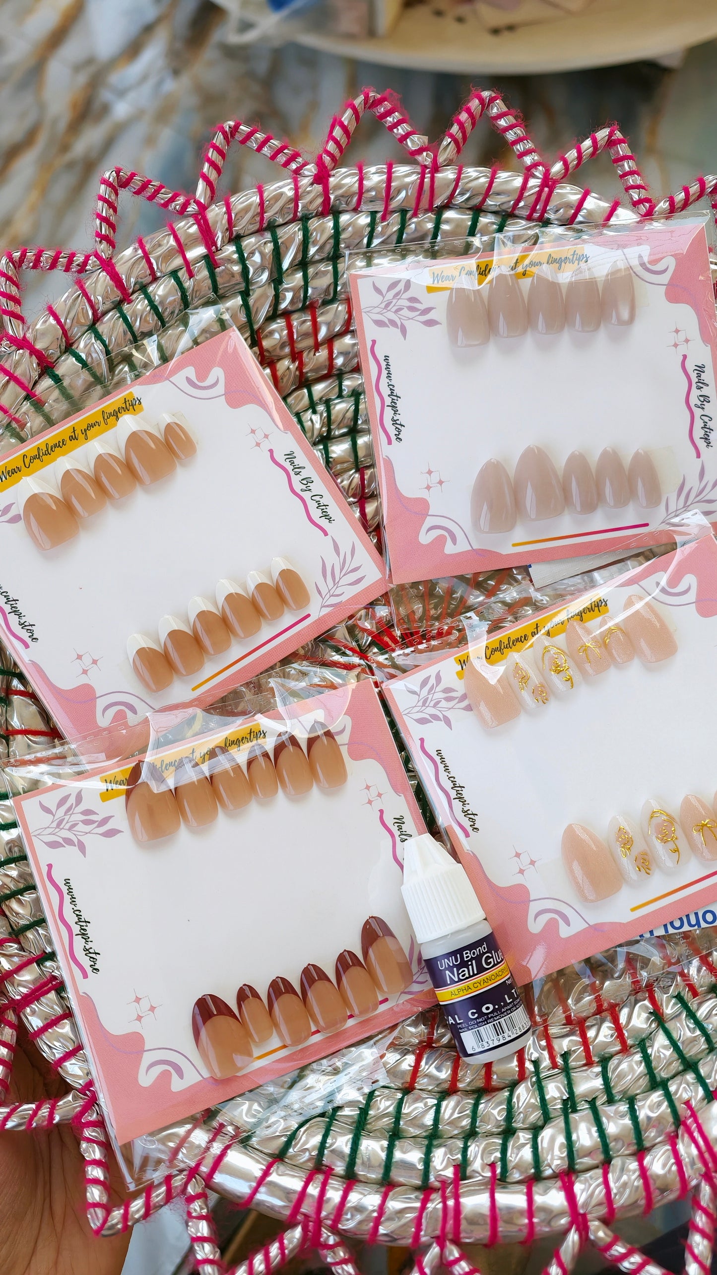 Eid Deal 1-pack of 4 nails and 1mini Glue-total 60 Nails (15pcs each) Same designs as shown