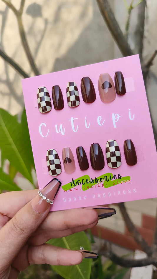 Checkmate Chic – Small Almond Chess Nails"