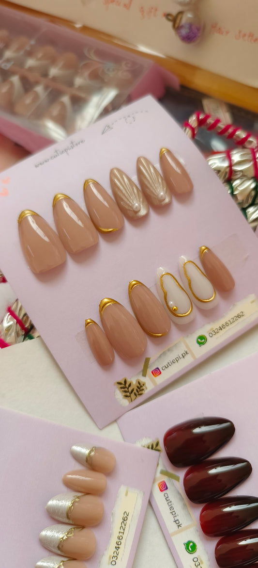 Gold French-Premium French nails with application kit (Bridal Wear)