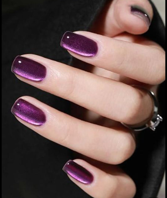 Royal Amethyst – 15pcs Square Cat Eye Nail Set with Application Kit