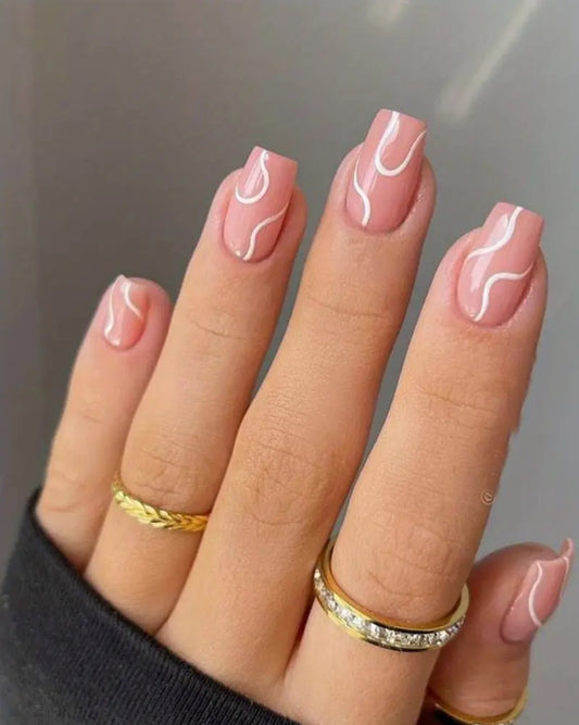 Trendy Spirals – 24pcs stylish nude pink Nails with Application Kit