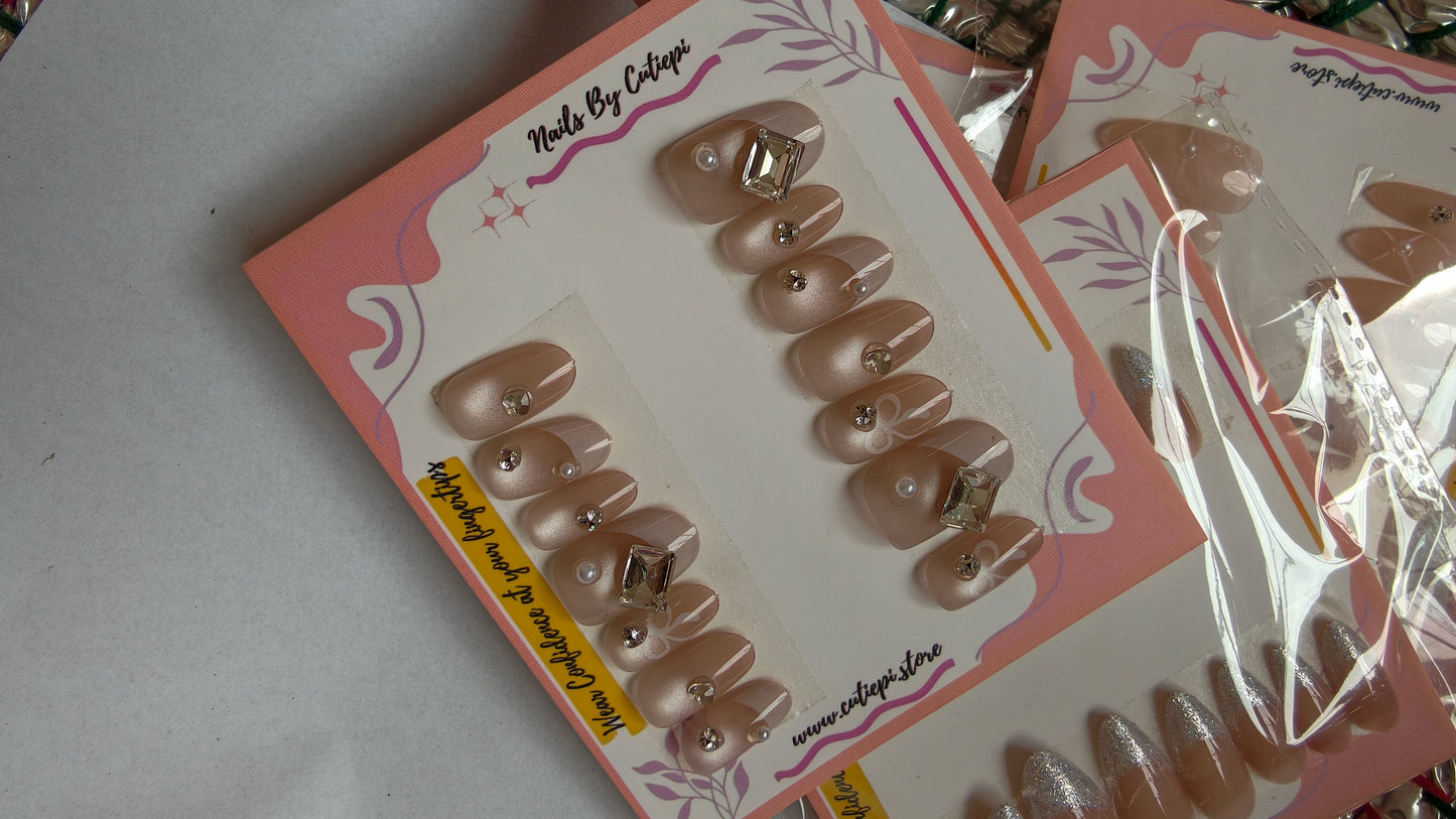 Dazzling French-Premium Cat eye Nail set with Application kit (Luxury edition)
