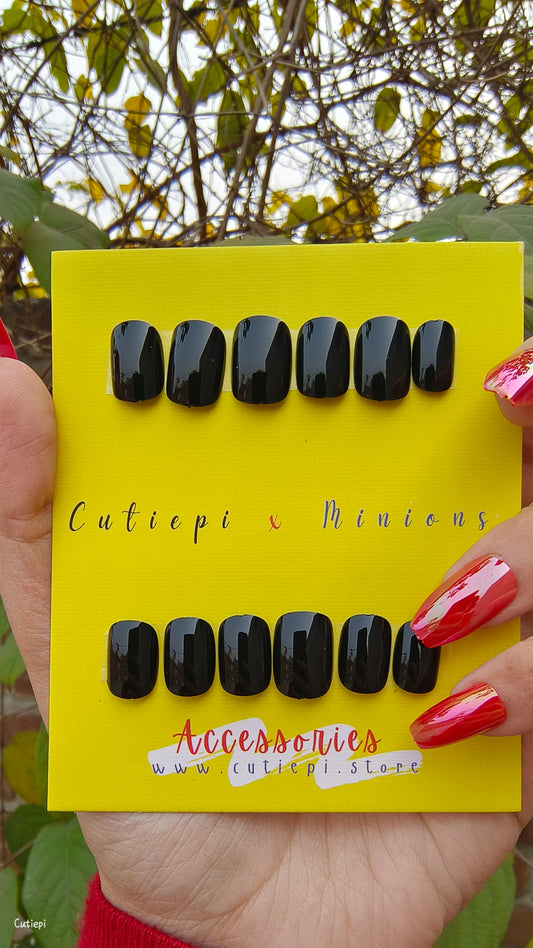 Midnight Gloss - 24pcs Short Square Black Press-On Nails(Student Offer)