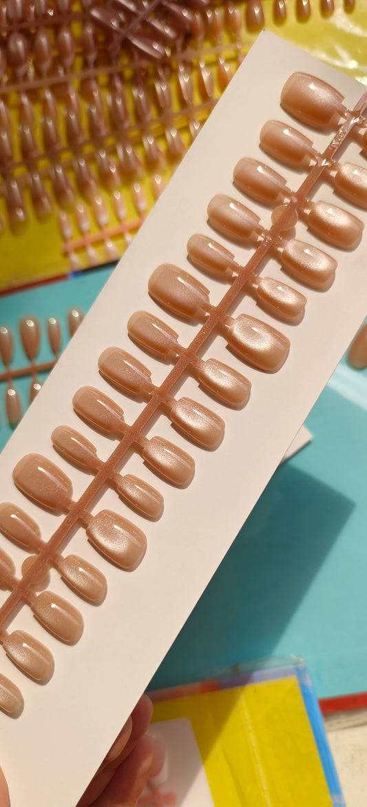 Roasted Brown-Premium Mini Square cat eye nails with application kit