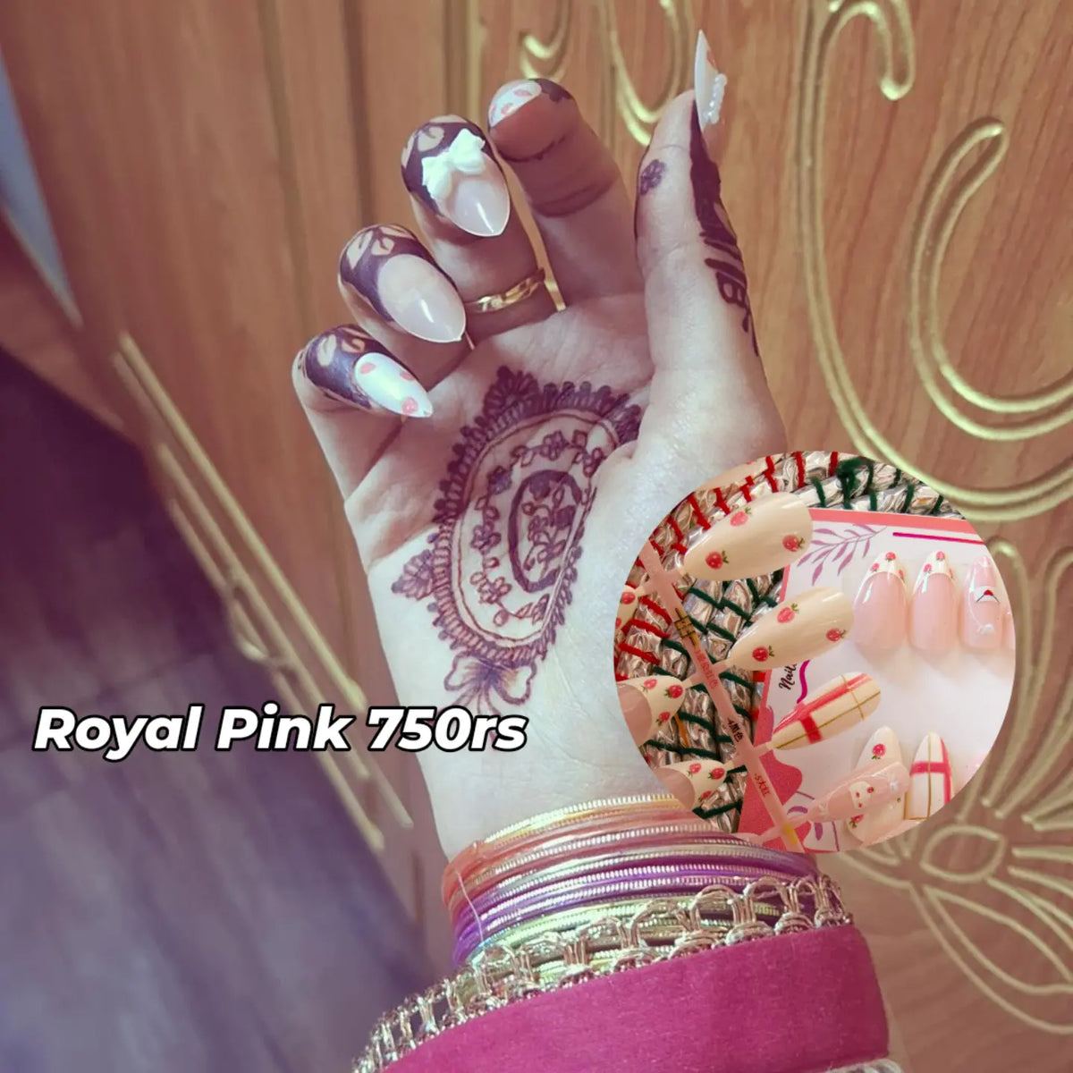 Royal pink-12pcs handmade nails with Application Kit