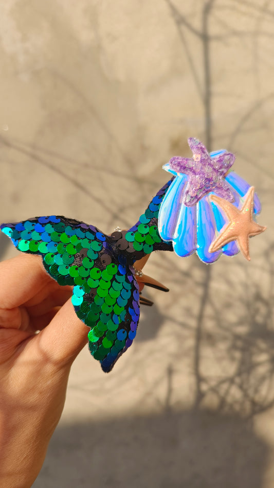 Glittery Mermaid Hairpin – Starfish & Shell Cartoon Princess Accessory"