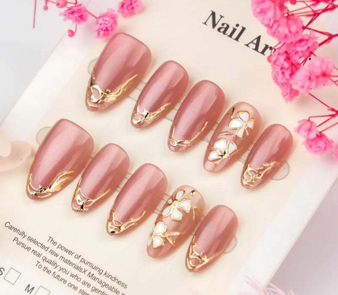 Golden Hour- Handmade 3d Gel Nails-With Application Kit (Bridal Edition)