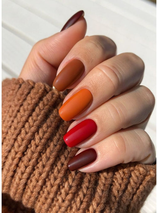 Autumn Flame | 24pcs Glossy Square Nails with Application Kit