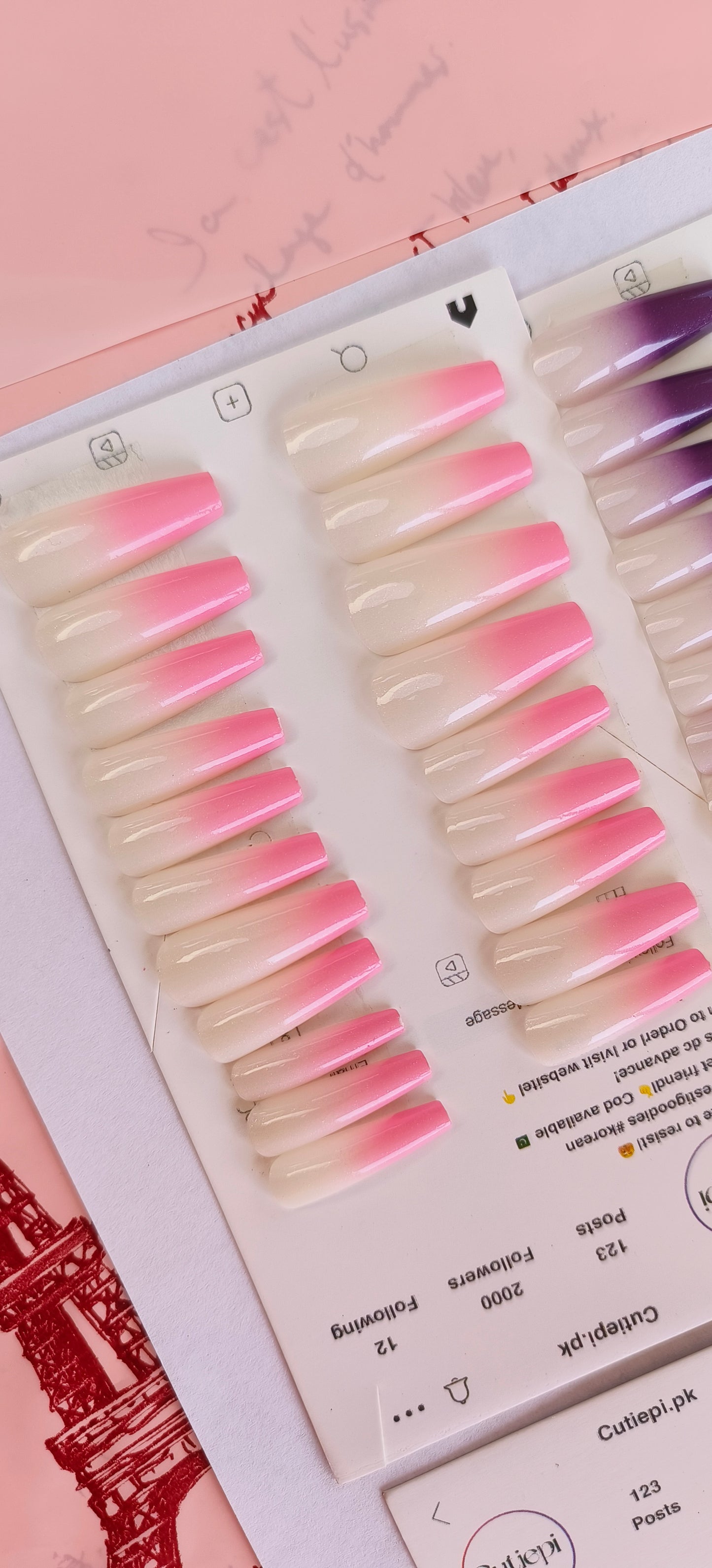 Gradient Nails- Long High quality Gel nails- 24pcs with Application kit