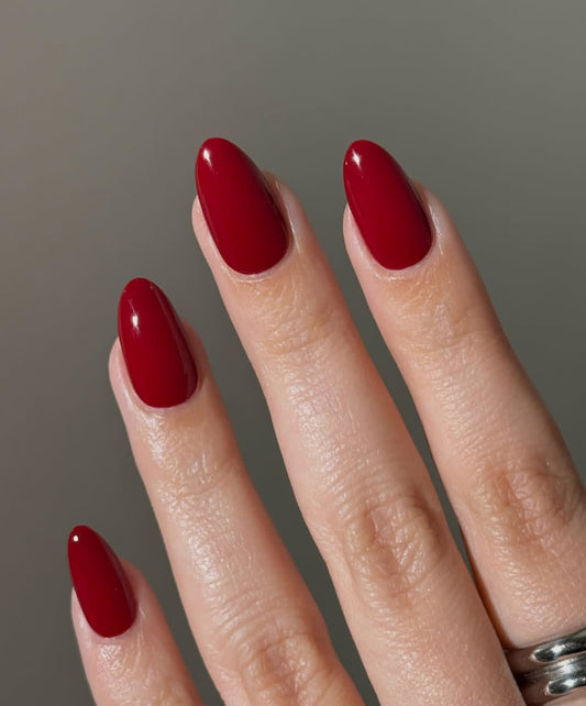 Deep Red - Mini Almond Red Gel based Nails - 24pcs with Application Kit