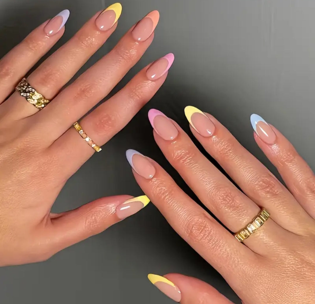 Rainbow French- 24pcs nail set with application kit