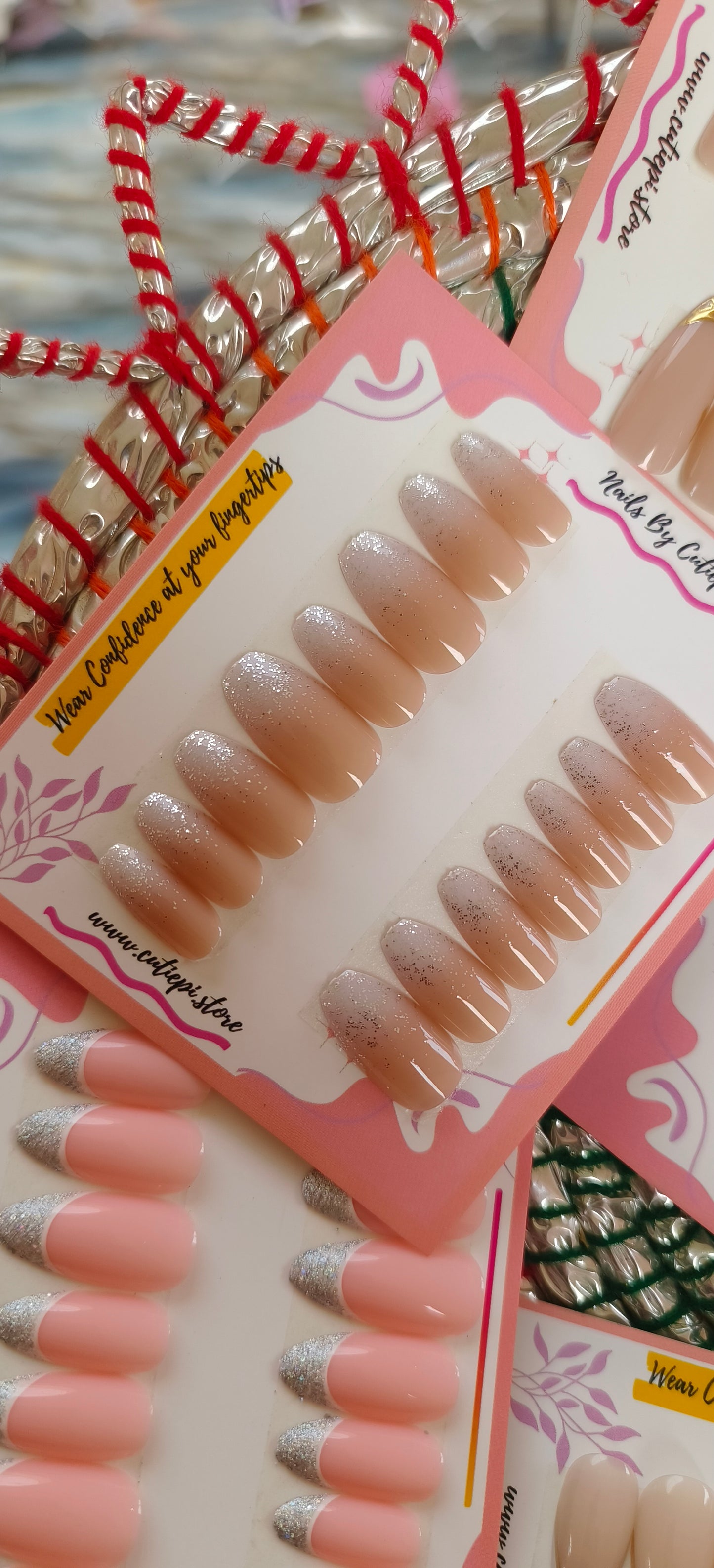 Wedding Ready- 24pcs Premium shimmery nails with application kit