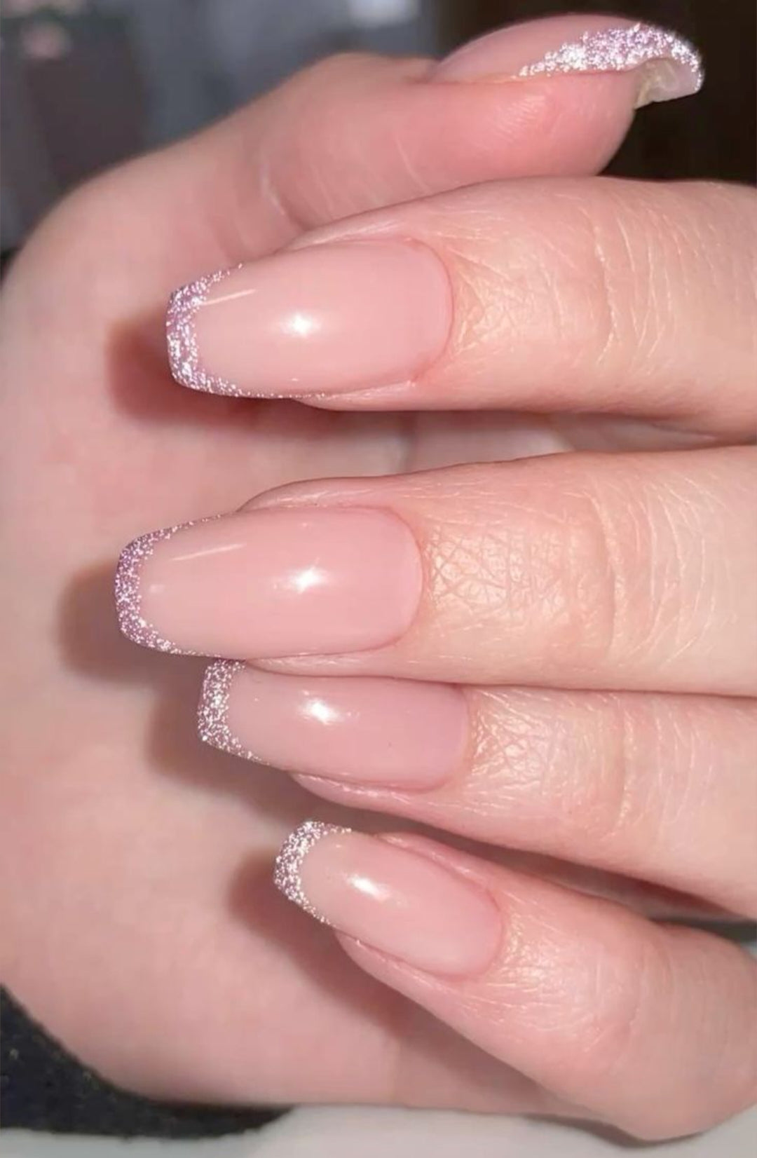 Silver Sparkle-24pcs glitter french nails with Application Kit