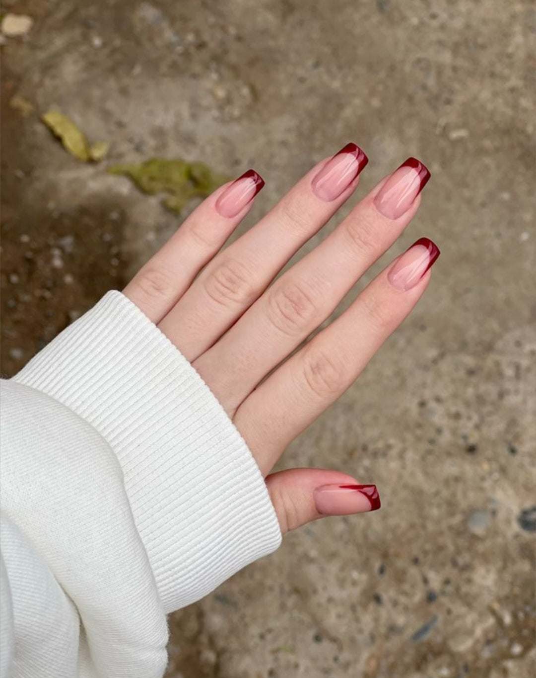 Red French-30 pcs Medium Long Square Nails with Application Kit (Eid Special)