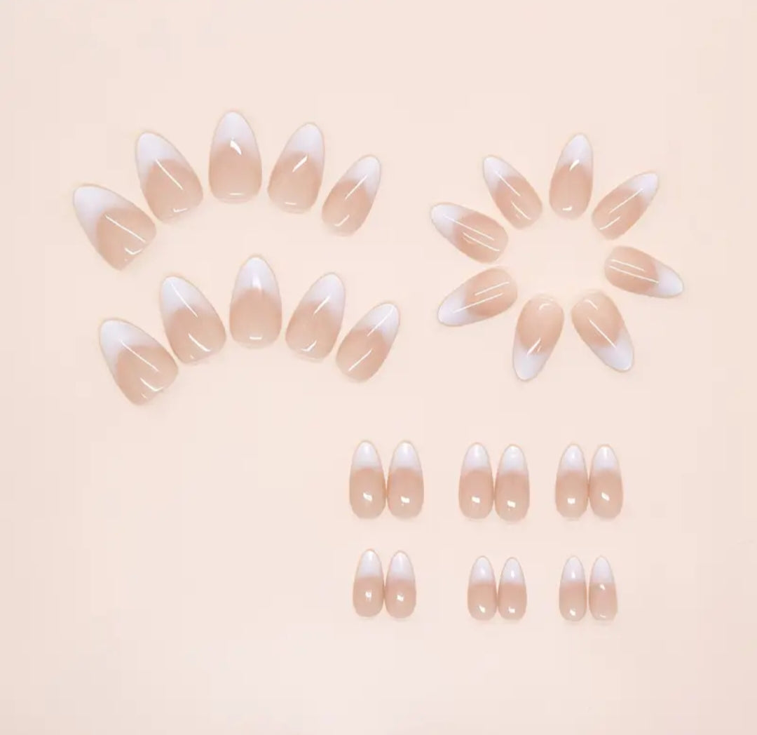 Natural French-Mini French Nails for real look-20pcs With Application Kit