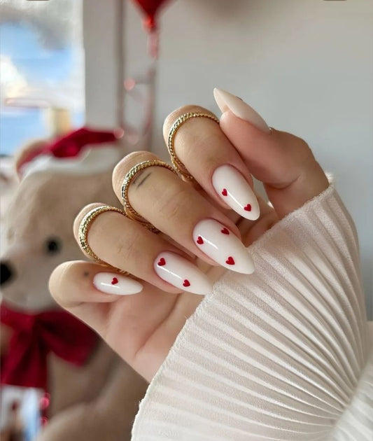 White Hearts - 24 pcs Trendy Nails with application kit