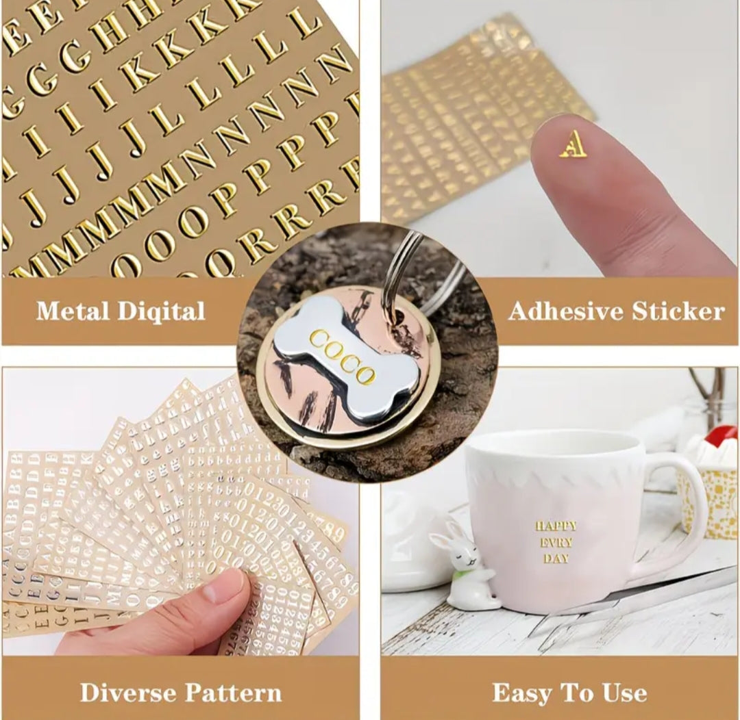 Large size Alphabet sticky sheet for Nail art and Accessory customization (Gold)