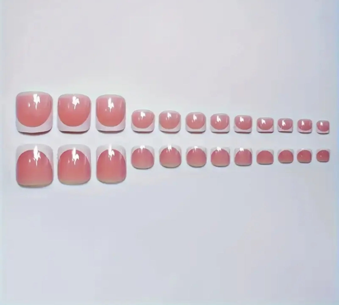 Elegant French-24pcs Premium Toe Nail Set with Application Kit