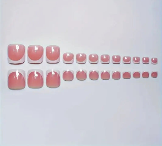 Elegant French-24pcs Premium Toe Nail Set with Application Kit