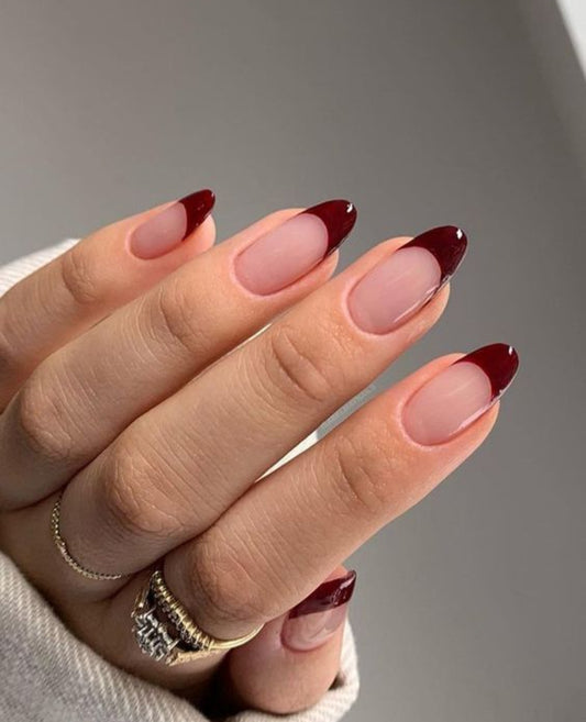 Red French- 20 pcs Glossy French Nails With Application Kit