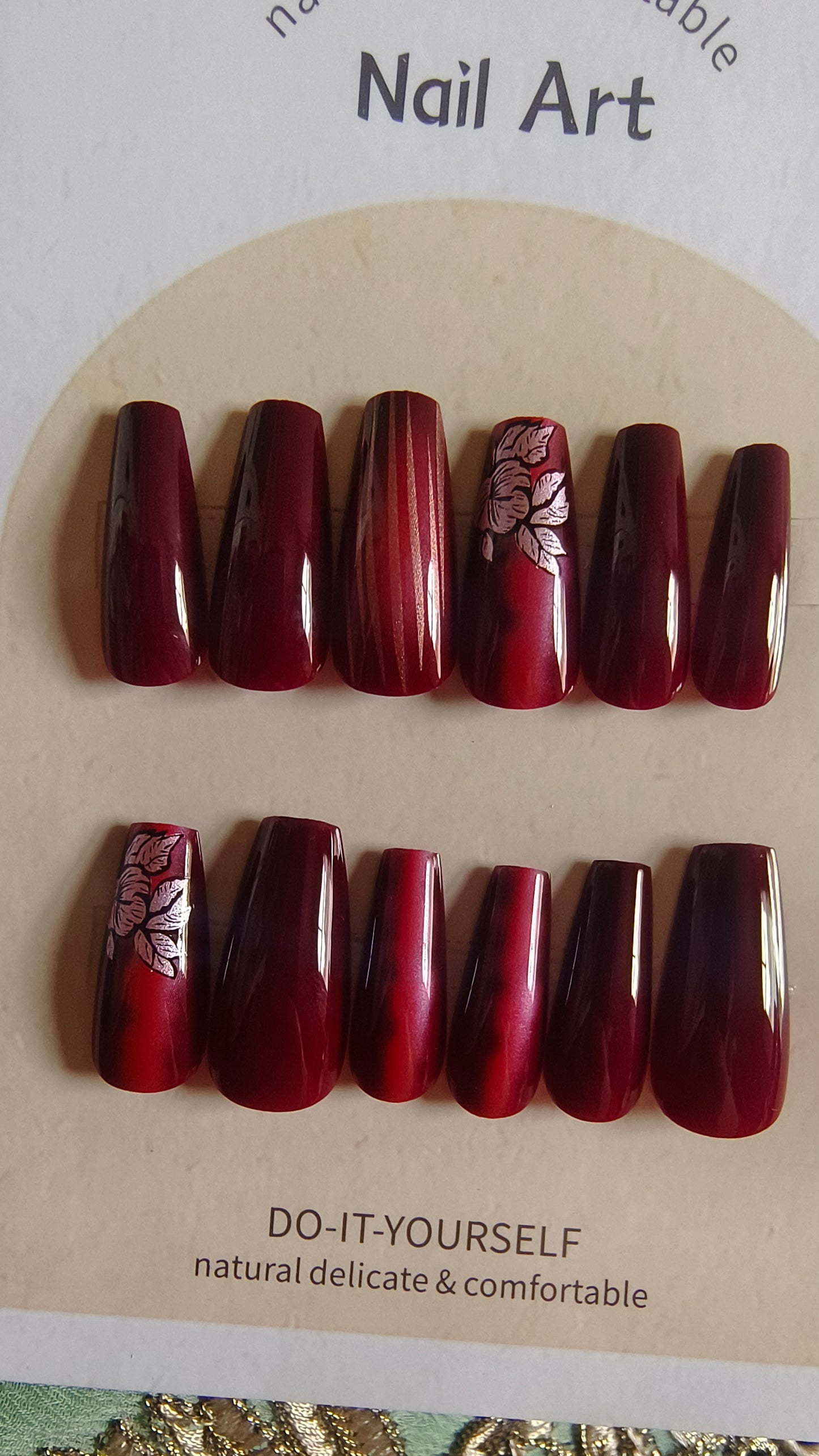 Bridal Elegance - Red Maroon Rose Embellished Nails