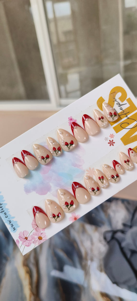 Pearl Beauty – 15pcs cherry Nail Set with Application Kit