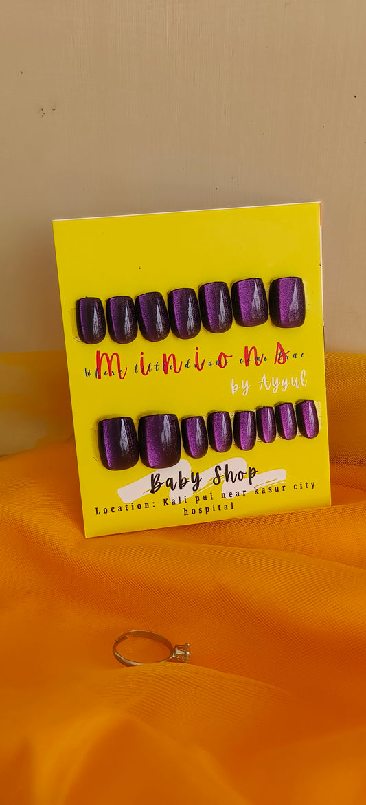 Royal Amethyst – 15pcs Square Cat Eye Nail Set with Application Kit