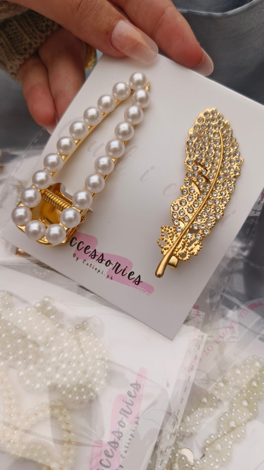 2pcs Metallic Vintage Style Imitation Pearl Hair Claw Clips Set