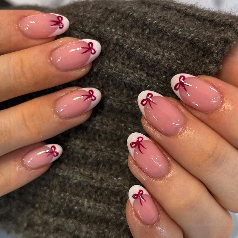 Bow French-24pcs Nail Set With Application Kit