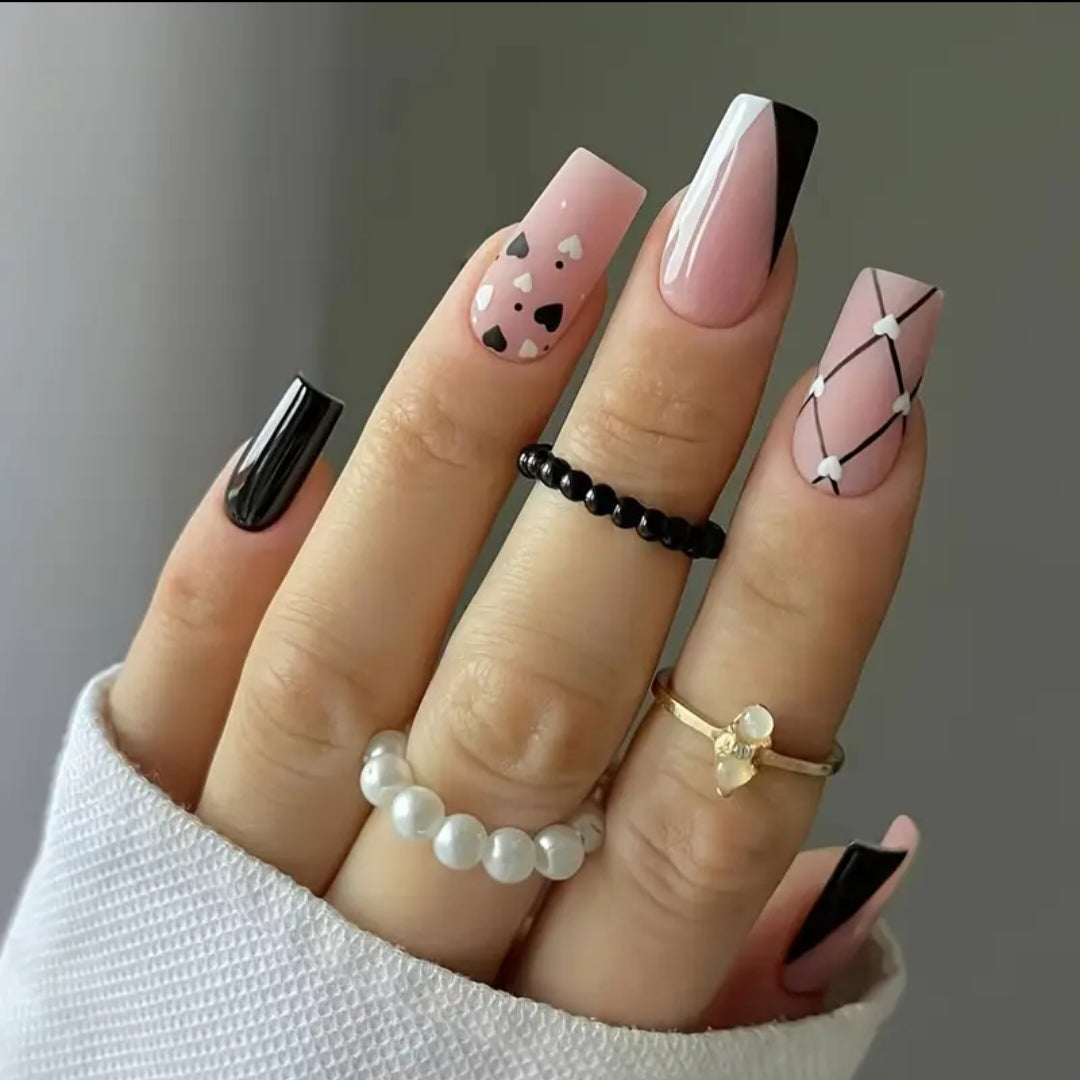 Bold Elegance – Large Black 3D Rectangle Nails" 24pcs with Kit