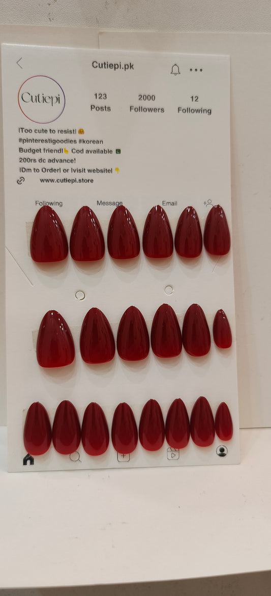 Royal Merlot – 30pcs Short Almond Nail Set with Application Kit
