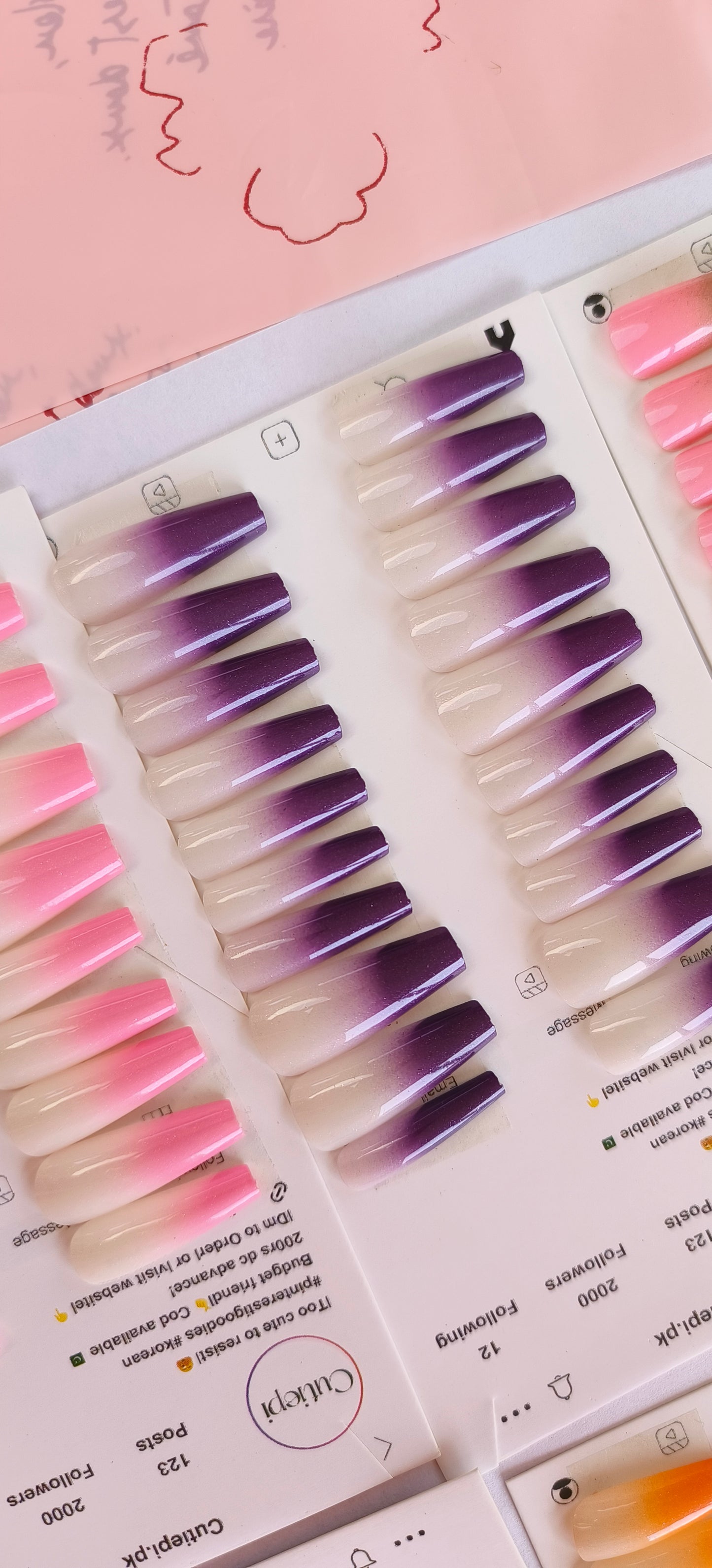 Gradient Nails- Long High quality Gel nails- 24pcs with Application kit