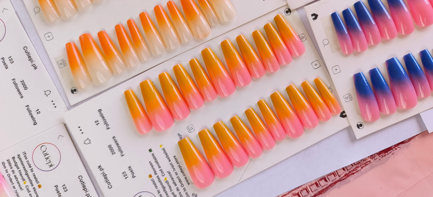 Gradient Nails- Long High quality Gel nails- 24pcs with Application kit