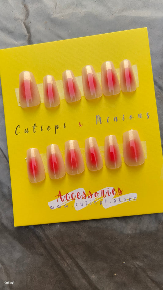 Regal Ember – Golden French Nails with Red Center (24pcs with Application Kit)